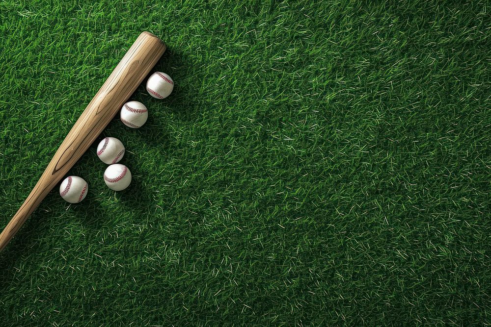 Baseball bat with balls sports grass baseball field.
