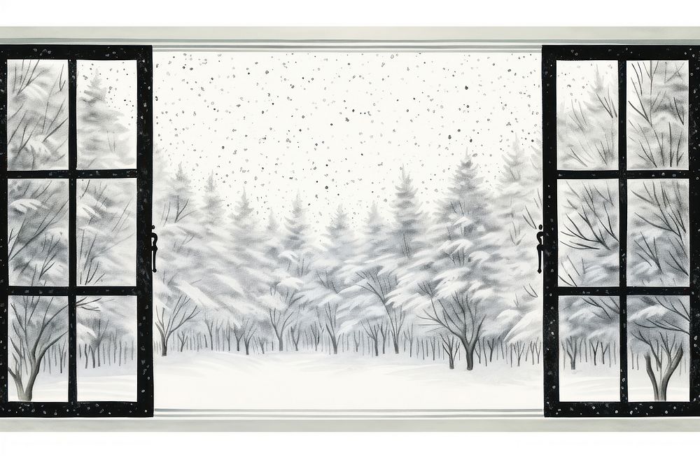 Litograph minimal window in christmas nature snow architecture.