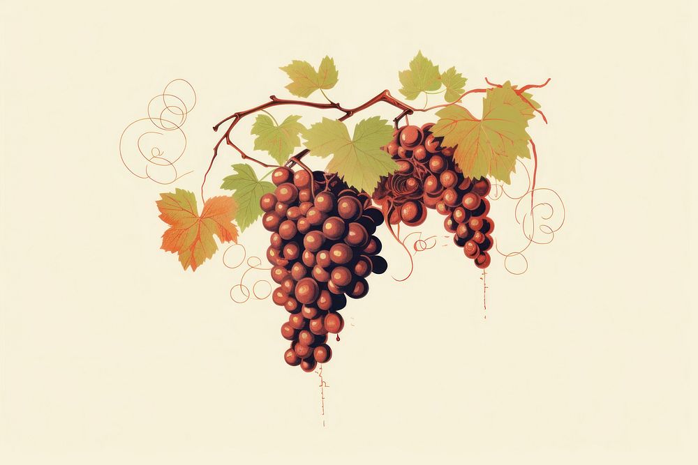 Litograph minimal wine with grape grapes plant vine.