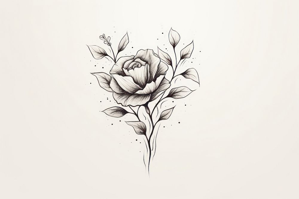 Illustration of heart and rose drawing pattern sketch.