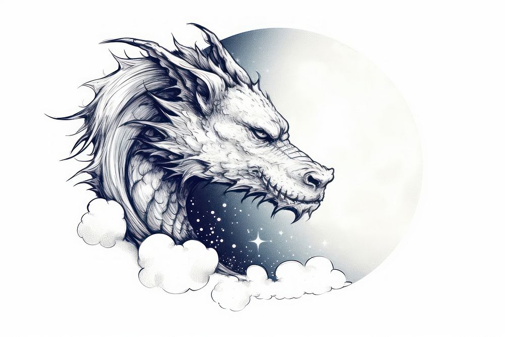 Illustration of dragon drawing animal sketch.