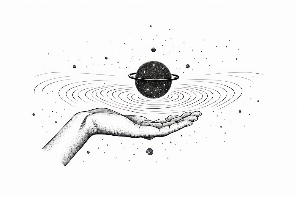 Illustration of magic hands drawing astronomy sketch.