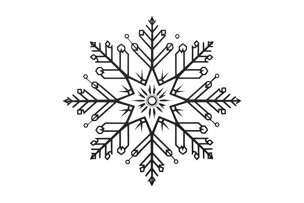 Celestial illustration of snowflake drawing white line.