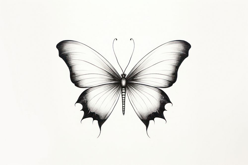 Illustration of magic butterfly drawing sketch white.