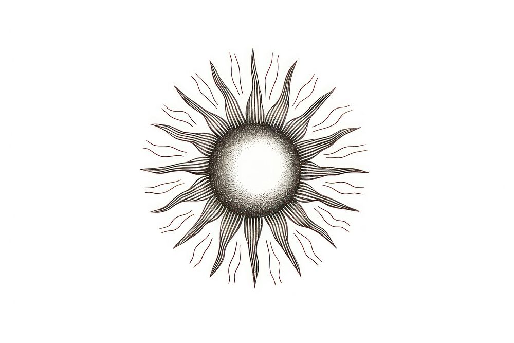 Vintage sun drawing sketch white background.