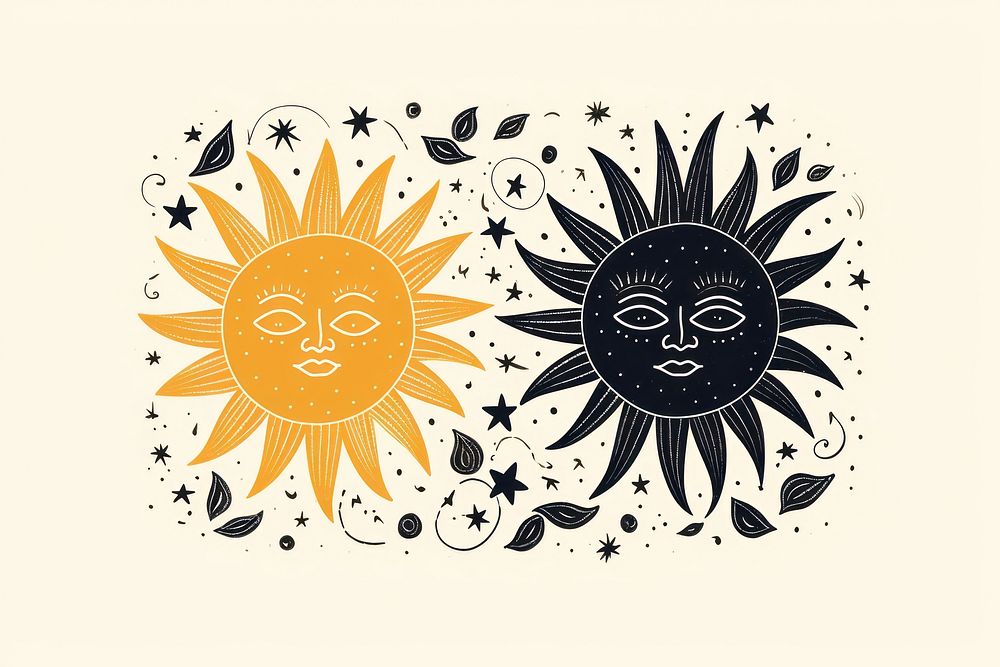 Illustration of sun and moon pattern drawing art.