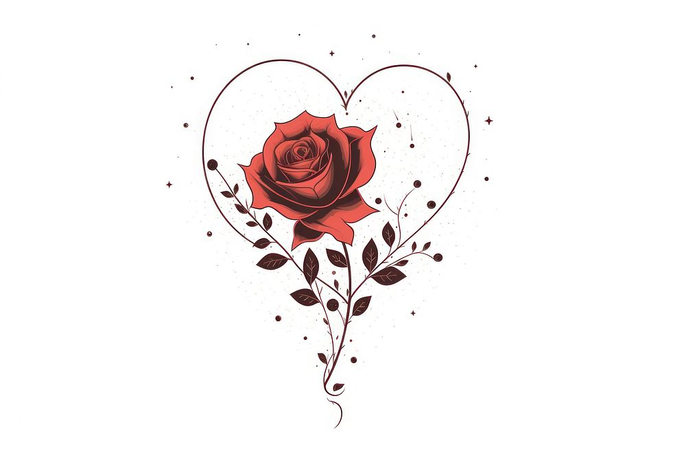 Illustration of heart and rose pattern drawing flower.