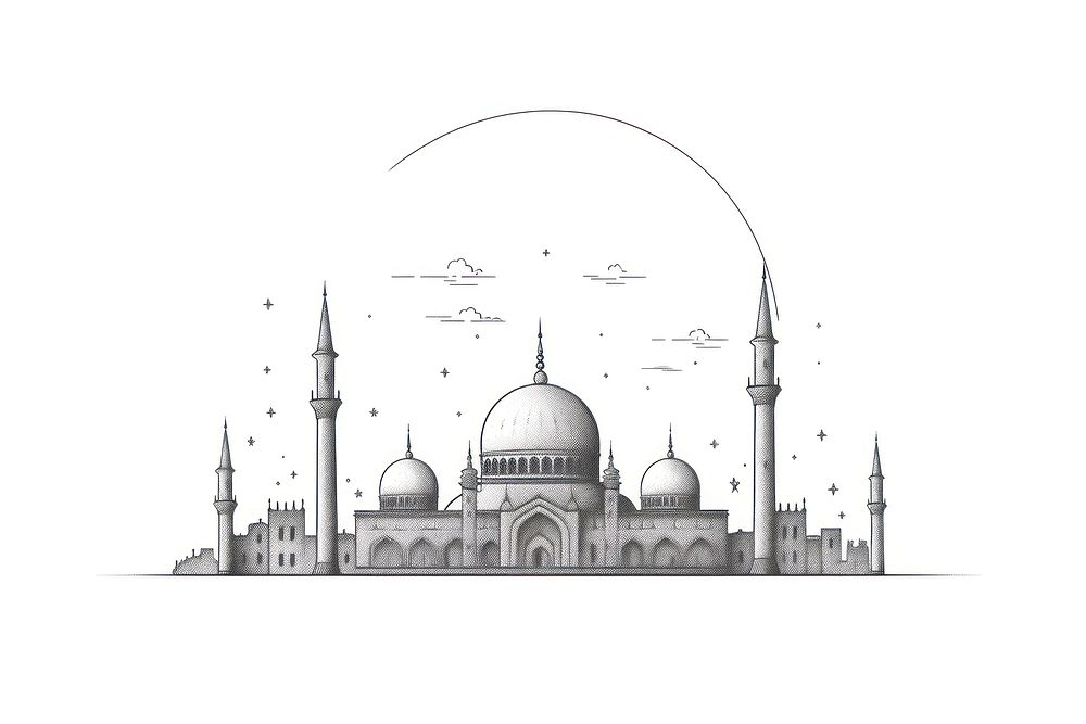 Illustration of mosque drawing architecture building.
