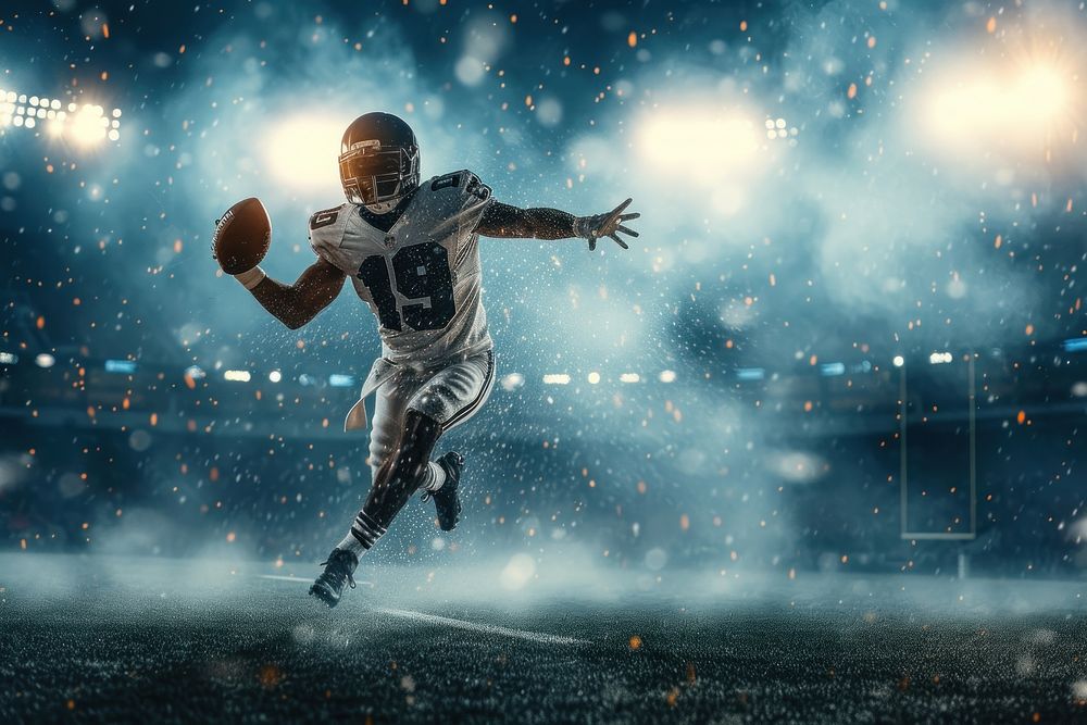 An American football player do touchdown stadium sports helmet.