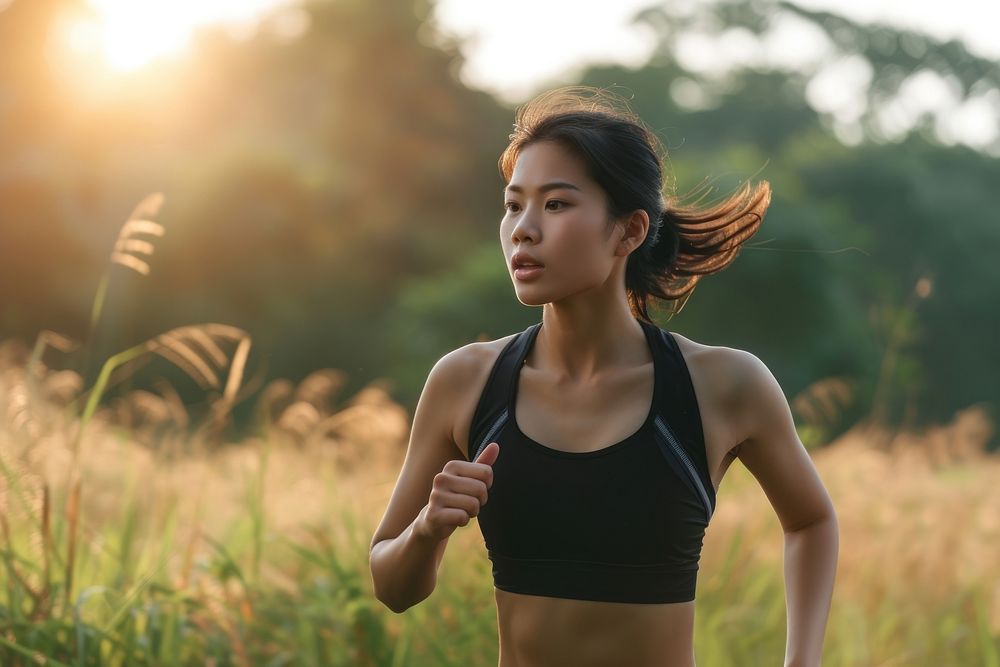 Young woman practicing outdoors jogging running.
