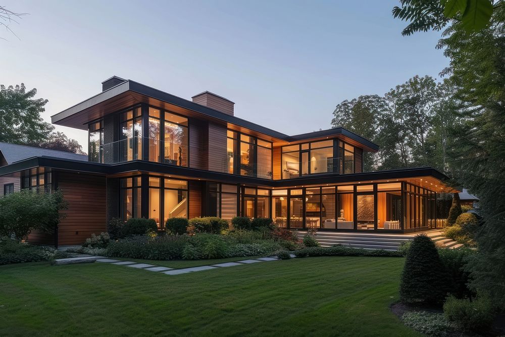 Big modern American house architecture building outdoors.