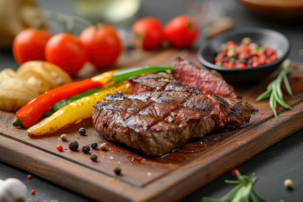 Juicy steak medium rare beef vegetable meat.