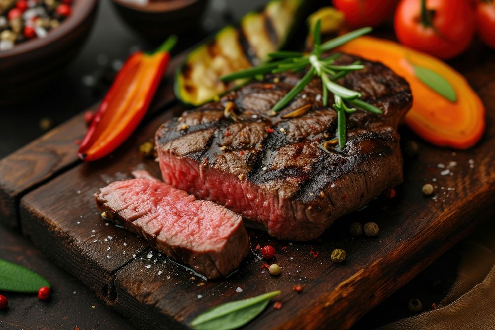 Juicy steak medium rare beef vegetable grilled.