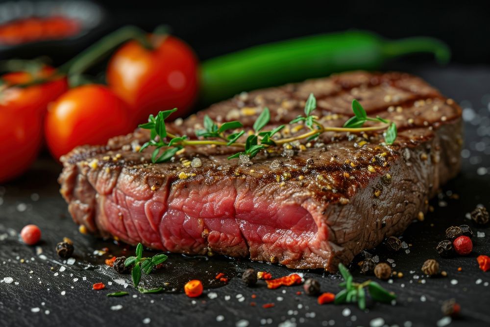 Ribeye Juicy steak medium rare beef vegetable meat.