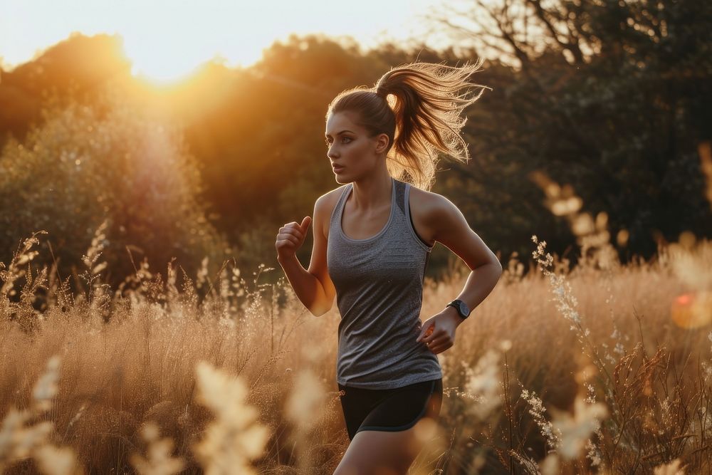 Young woman practicing endurance outdoors running.