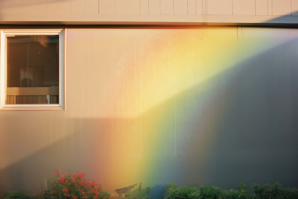 Reflection on the wall as a rainbow outdoors nature light.