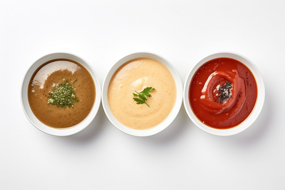 Three different sauce food meal bowl.