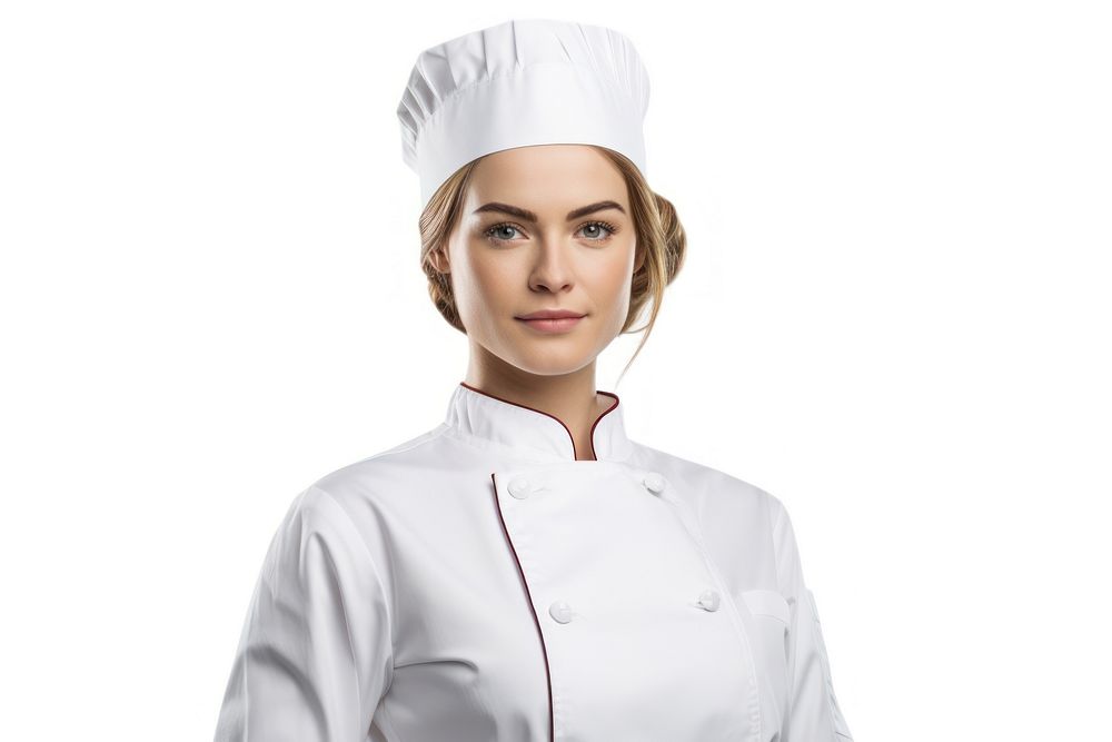 Women caucasian chef adult white background protection.