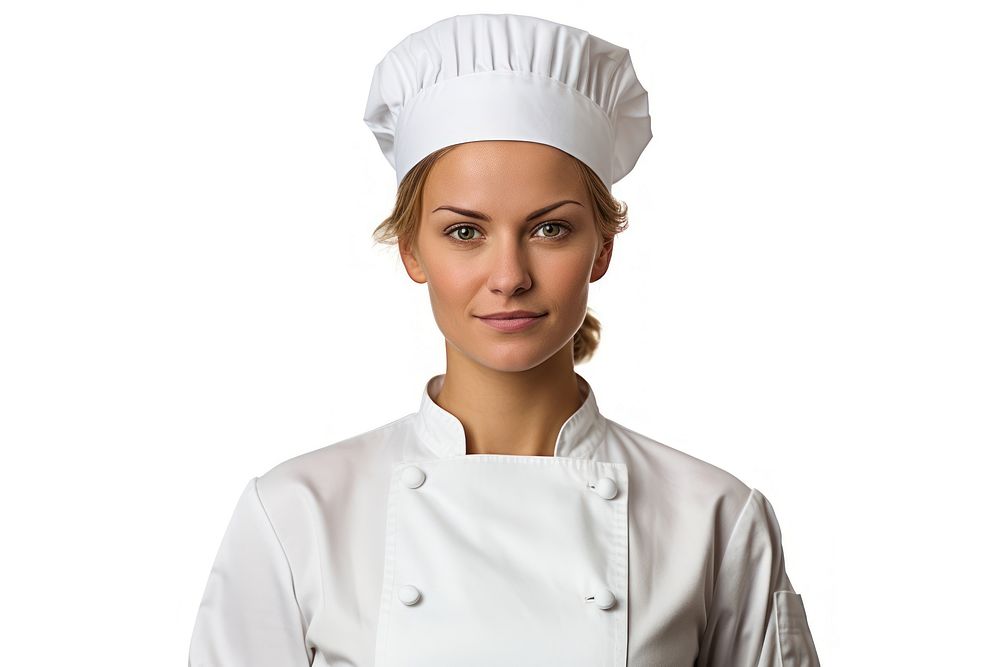 Women caucasian chef adult white background protection.