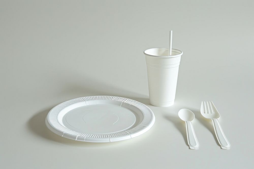 Plate fork cup dishware.