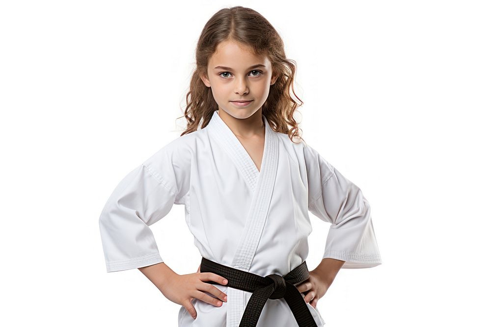 Karate dress with black belt sports adult white background.