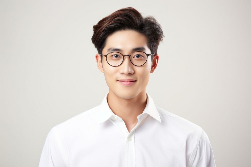 Smart young Asia man portrait glasses adult.