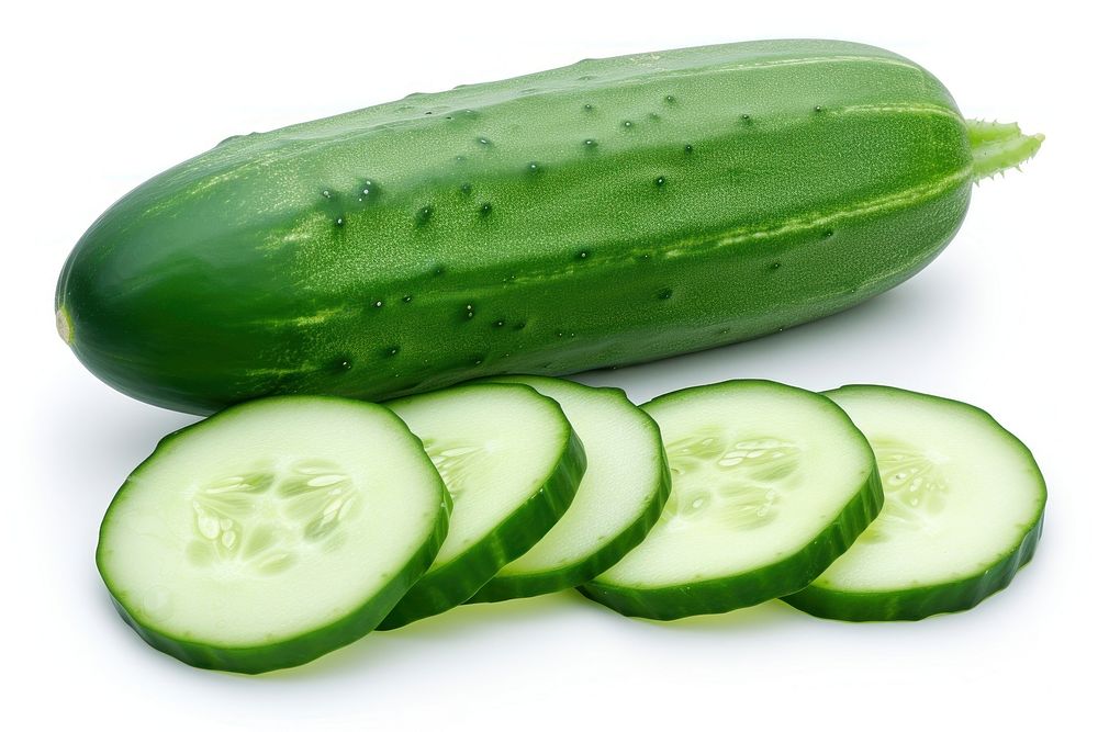 Whole and slices cucumber vegetable plant food.