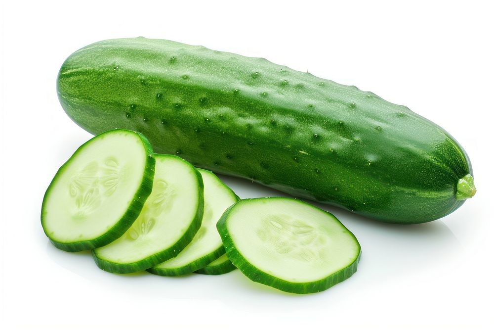 Whole and slices cucumber vegetable plant food.