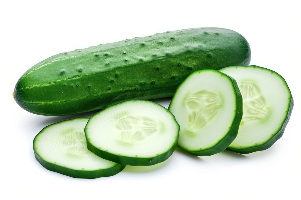 Whole and slices cucumber vegetable plant food.