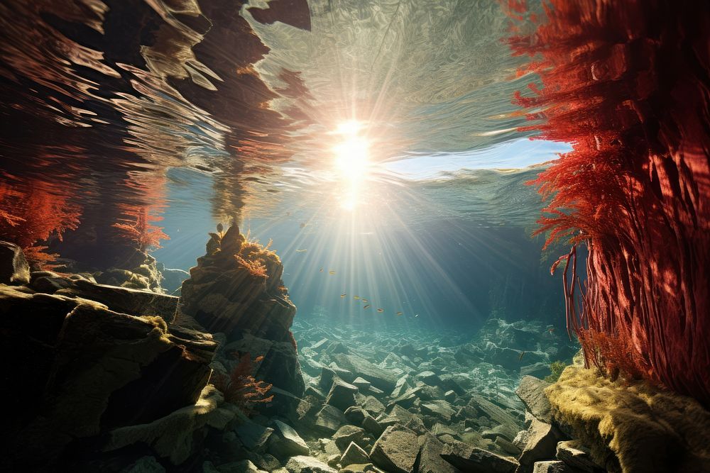 Corals underwater landscape background sunlight outdoors nature.