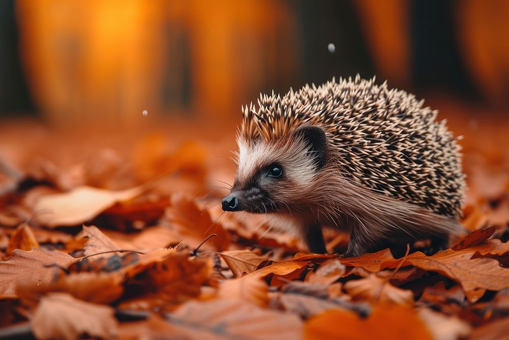 Cute hedgehog small mammal animal nature autumn.