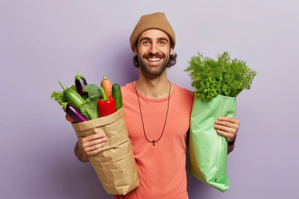 Healthy man vegetable cheerful portrait.