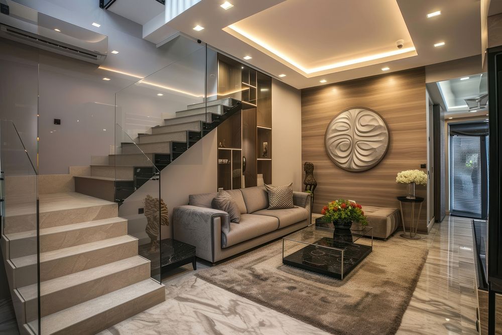 Interior living room architecture staircase furniture.