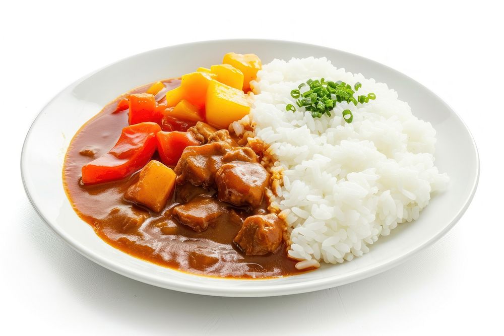 Japanese curry rice plate food meat.