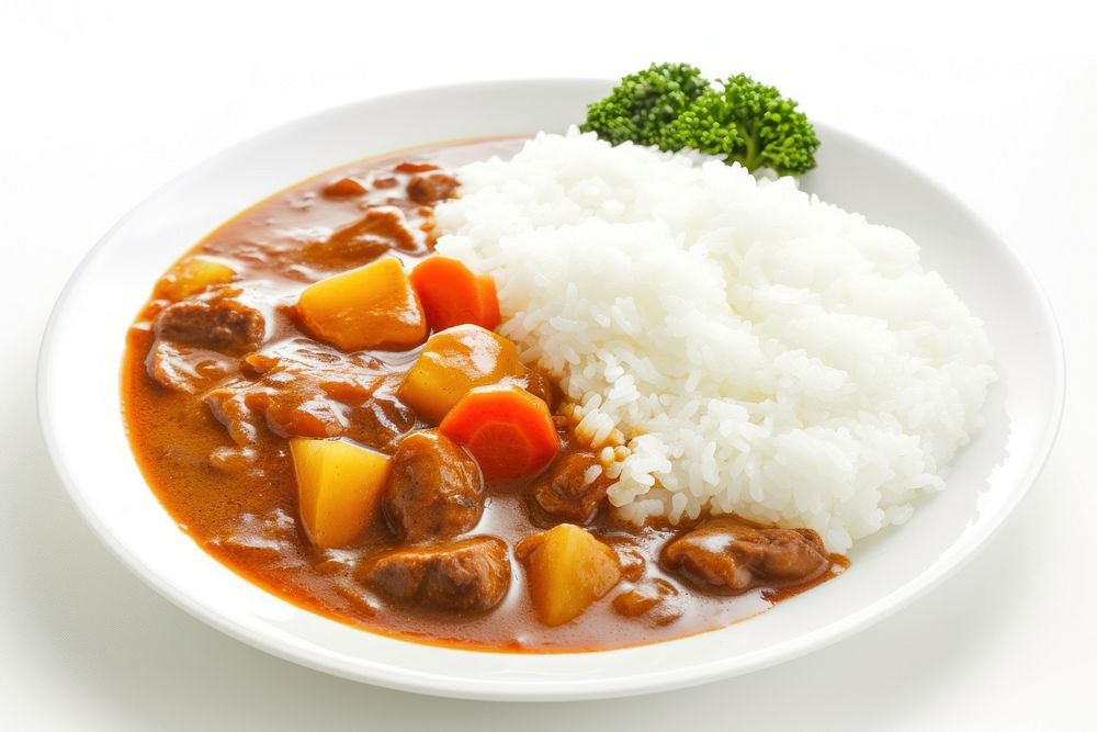 Japanese curry rice plate stew food.