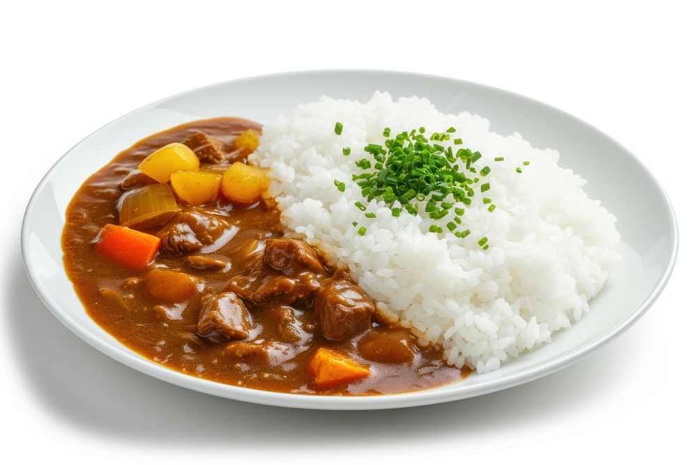 Japanese curry rice plate food meat.