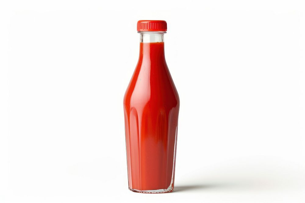 Ketchup bottle white background refreshment container.