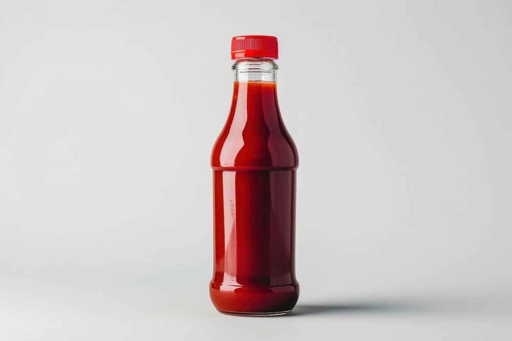 Ketchup bottle white background refreshment container.