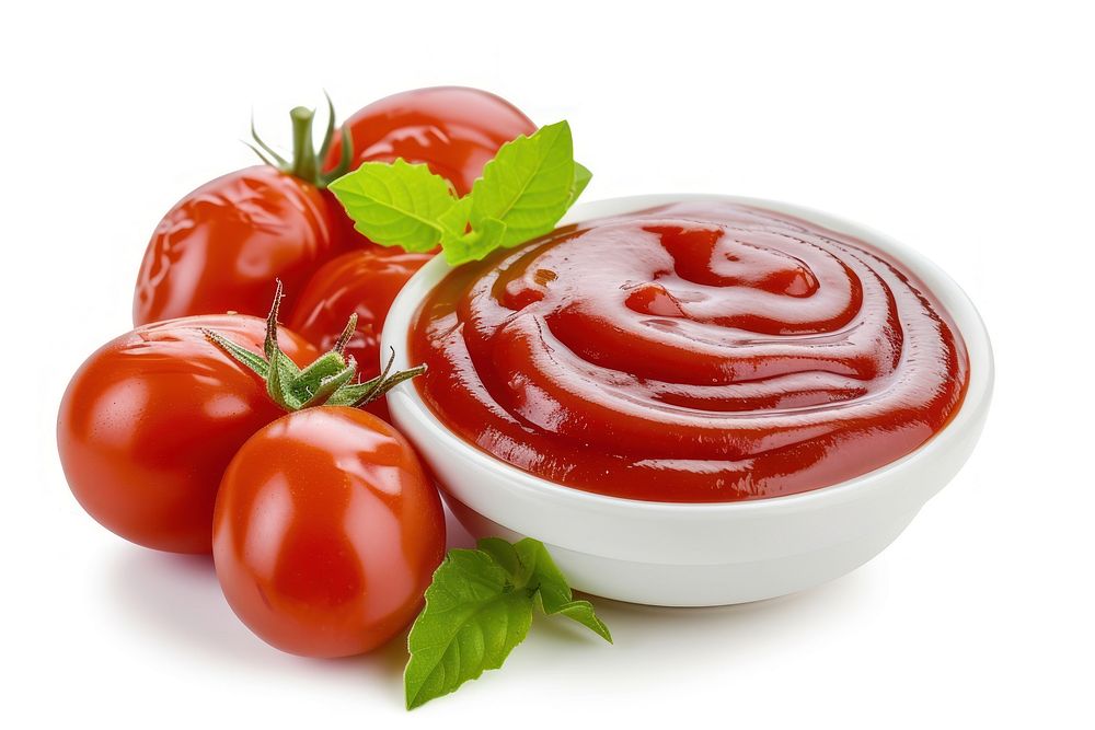 Ketchup sauce food white background strawberry.