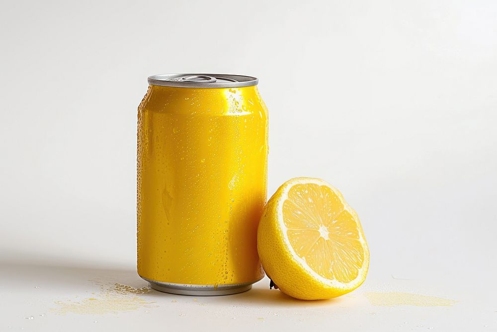 Lemon juice can fruit drink food.