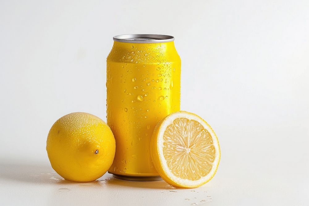 Lemon juice can fruit drink plant.