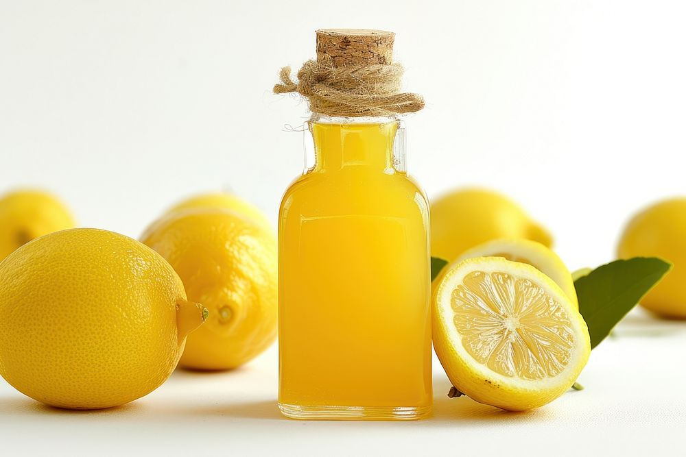 Lemon juice bottle perfume fruit.