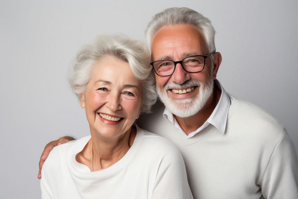 Senior couple smiling laughing glasses adult.