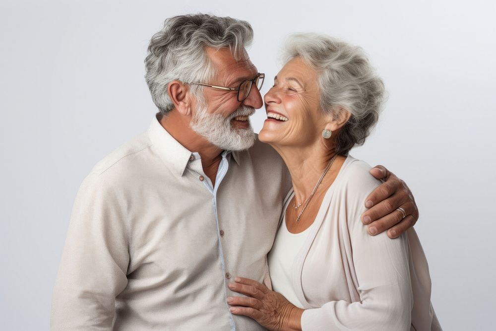 Senior couple smiling portrait glasses adult.