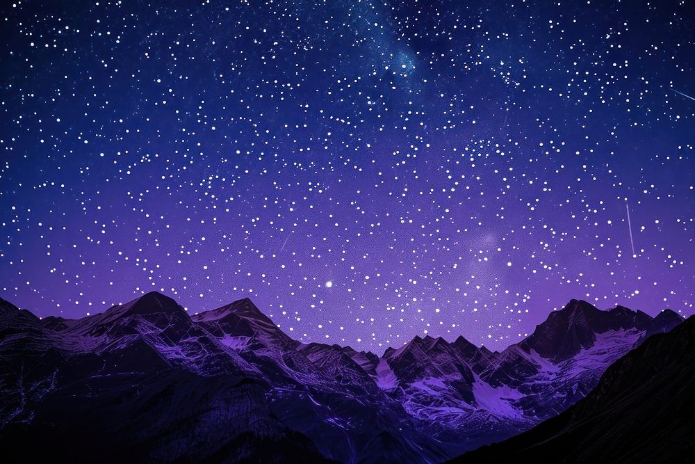 Stars above mountains night sky landscape.