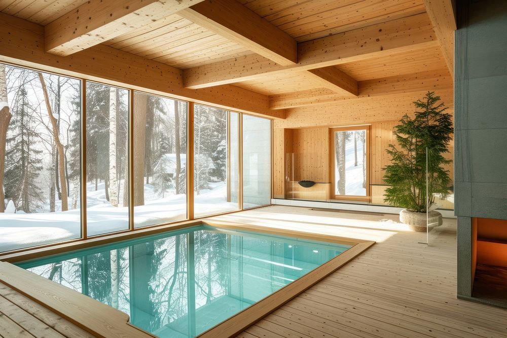 Modern house wood plant pool.