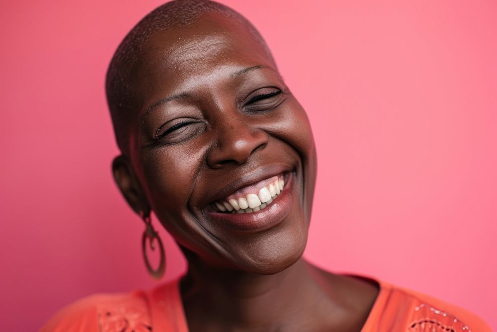 African american cancer patient portrait laughing smile.