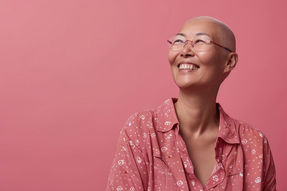 Asian american cancer patient portrait glasses adult.