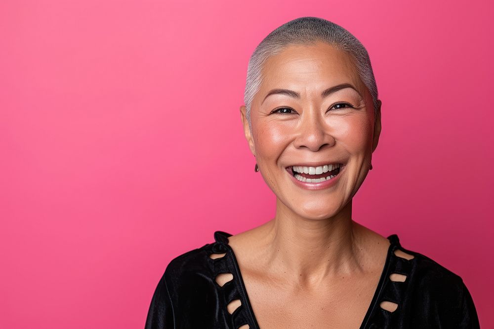 Asian american cancer patient portrait laughing adult.
