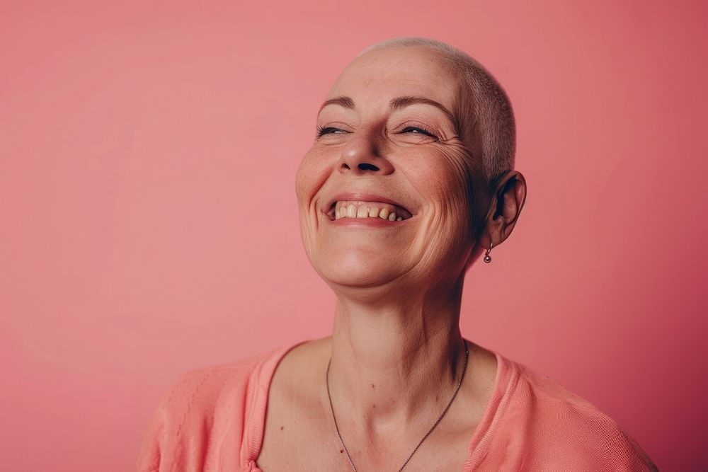 Happy cancer patient portrait adult smile.